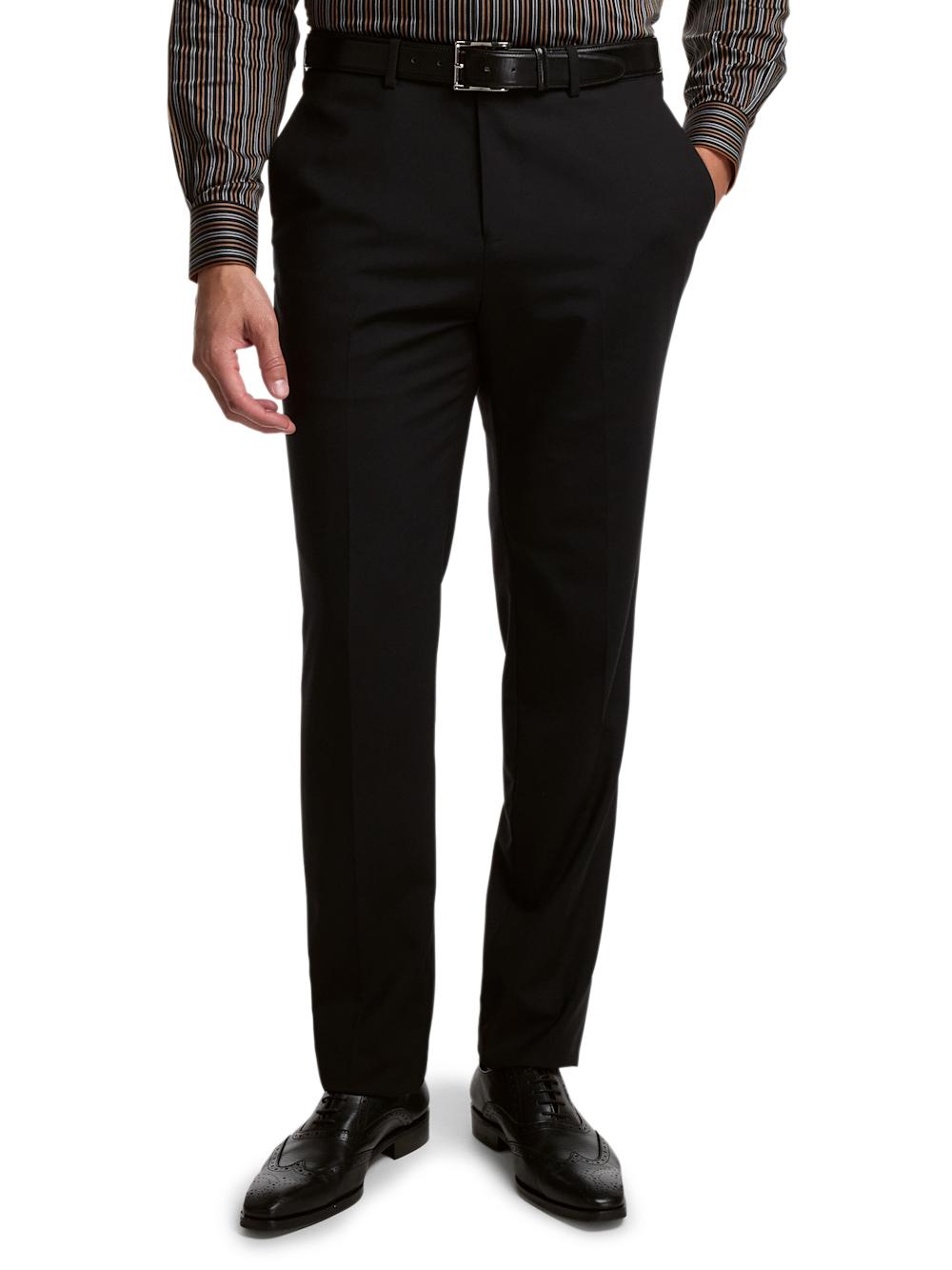 Wool Stretch Bengaline Single Breasted Peak Lapel Suit - Black Product Image