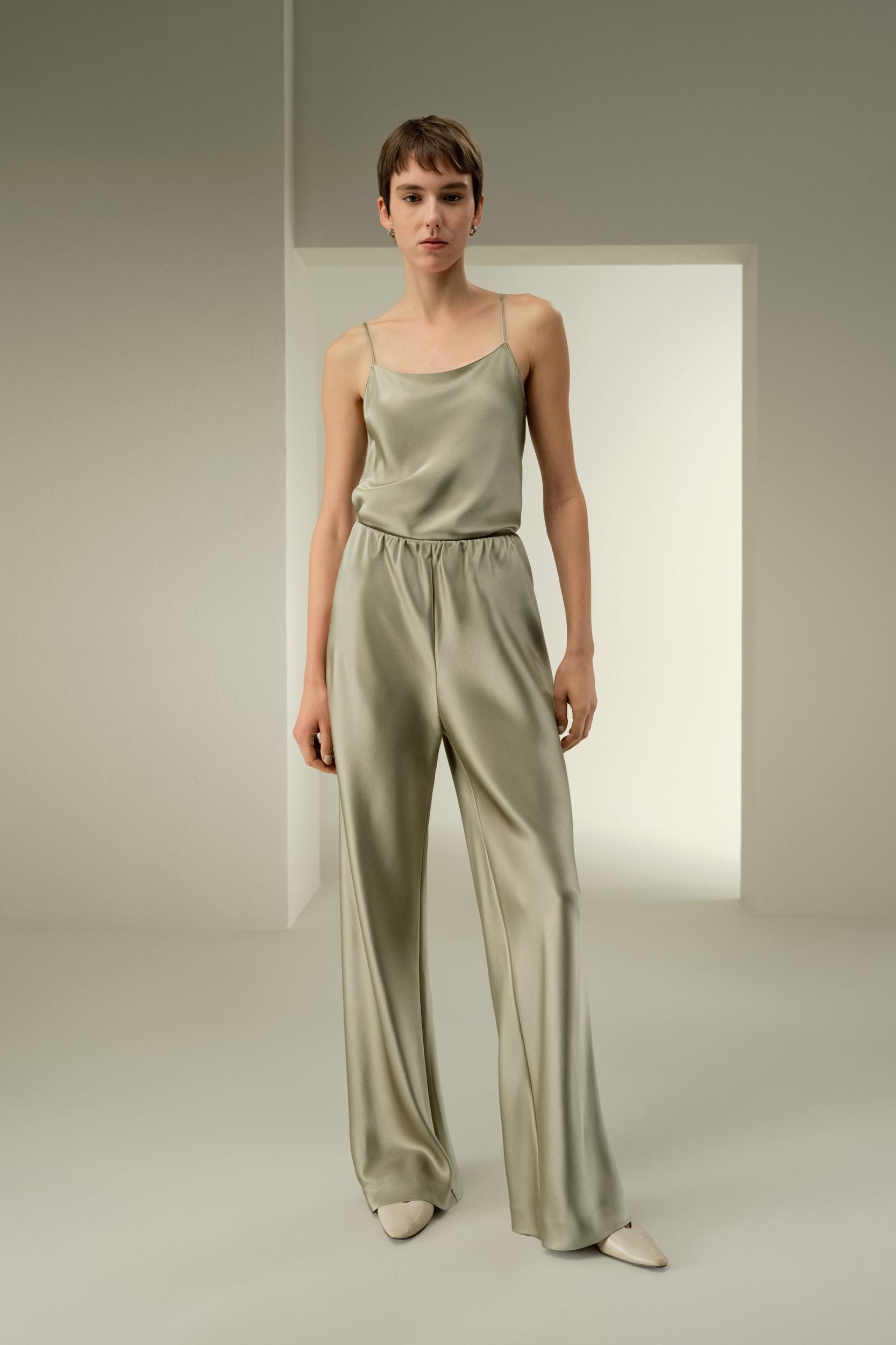 Straight-Leg Silk Satin Pants Product Image