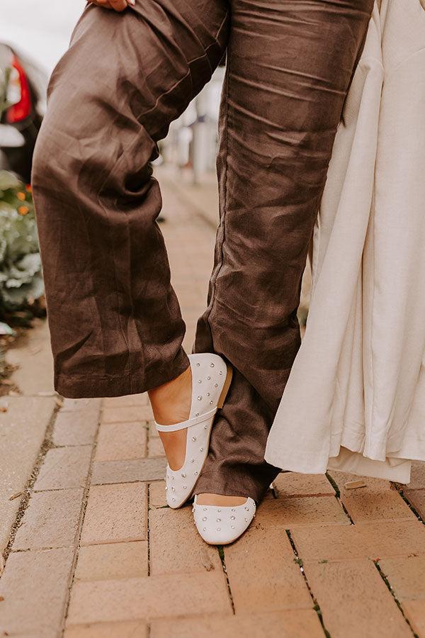 The Iris Rhinestone Embellished Faux Leather Flats in Cream Product Image