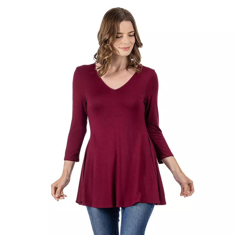 Women's 24Seven Comfort Apparel V Neck Tunic Top,  Product Image