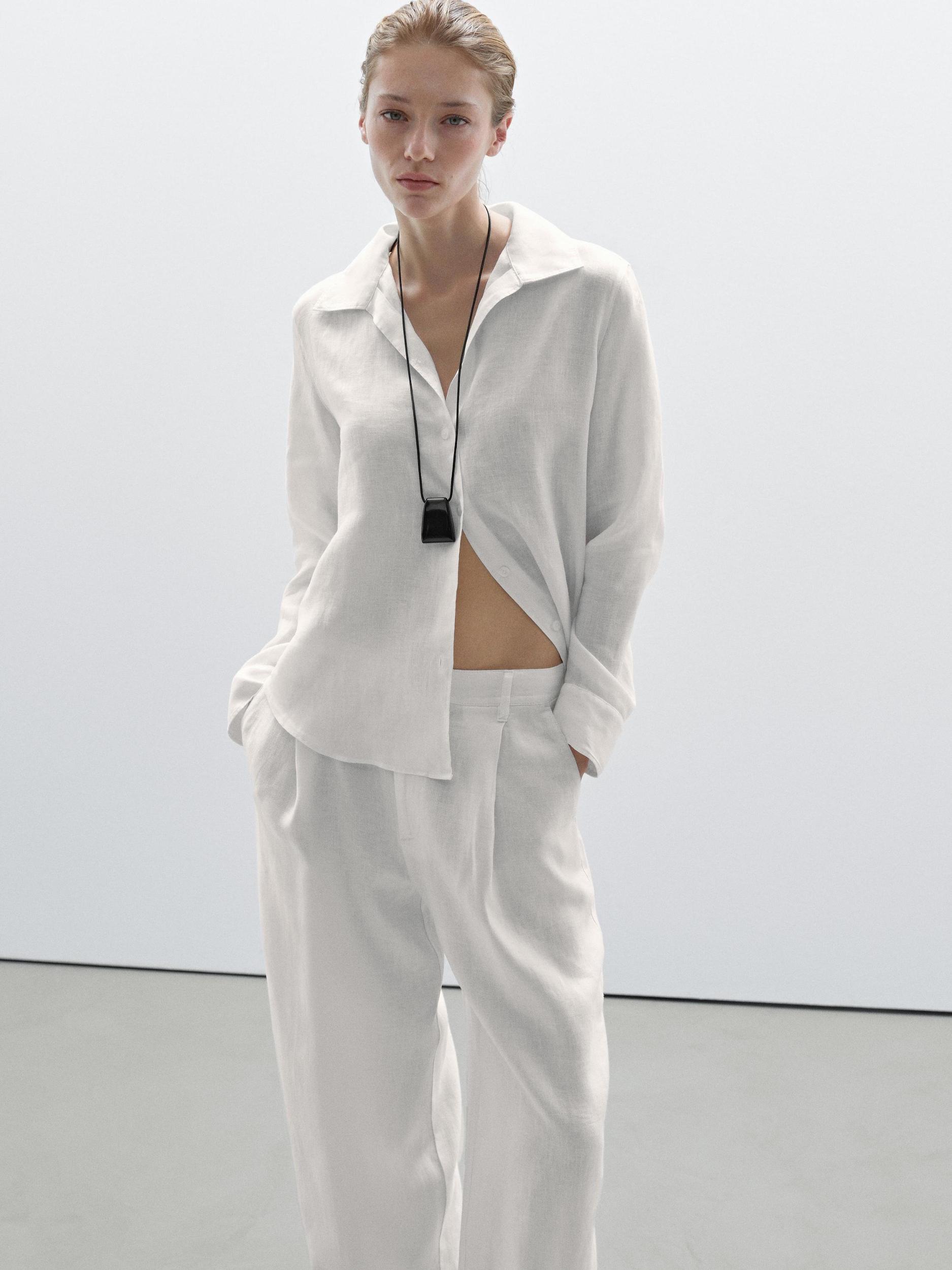 100% linen wide-leg mid-rise trousers Product Image