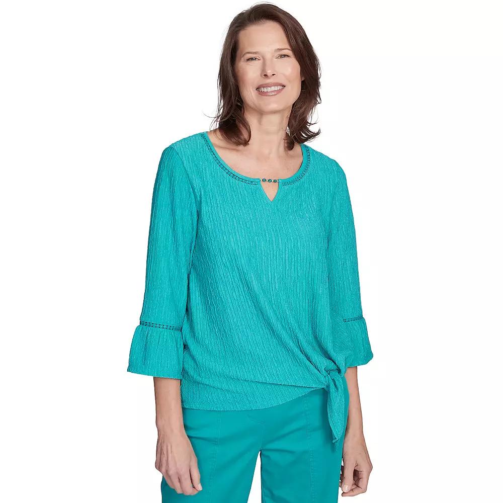 Women's Alfred Dunner Solid Tie Front Bell Sleeve Top,  Product Image