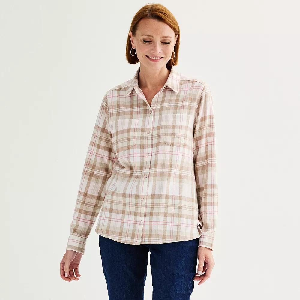 Petite Croft & Barrow® The Extra Soft Plaid Flannel Shirt, Women's, Size: XS Petite, Pink Color Plaid Product Image
