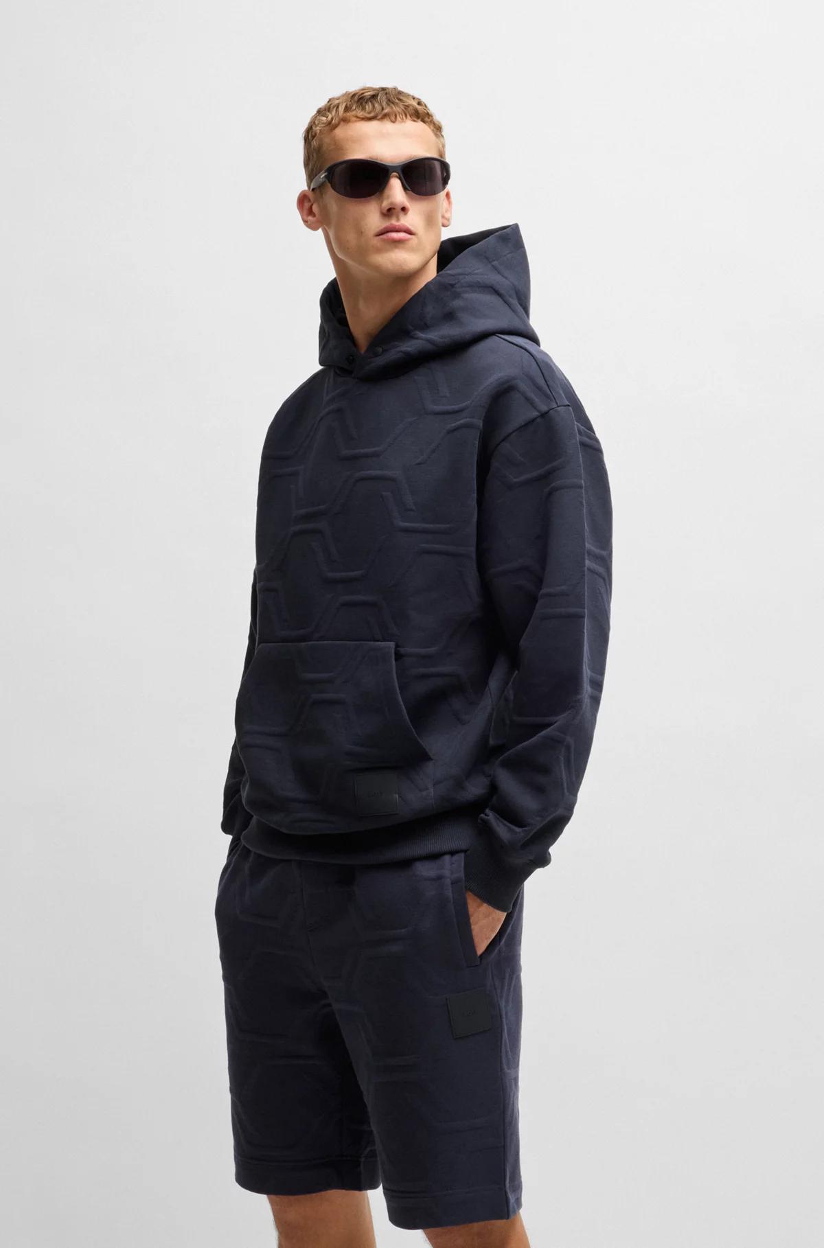 Boss Relaxed-Fit Hoodie with Hexagonal Quilting Product Image
