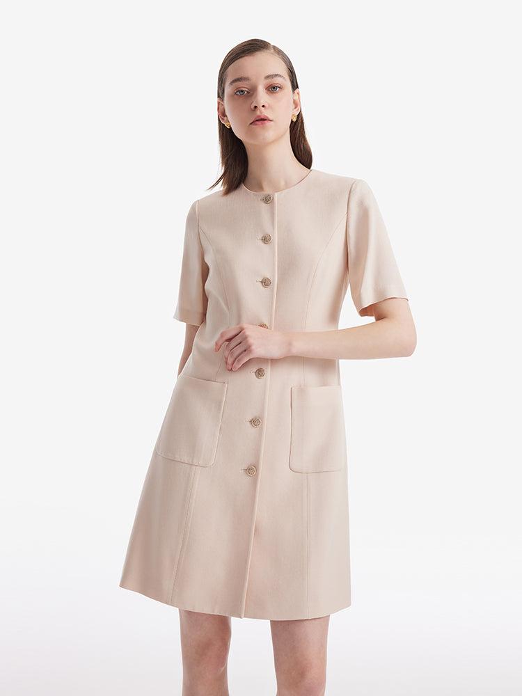 Acetate Single-Breasted Women Mini Dress With Detachable Lace Collar Product Image