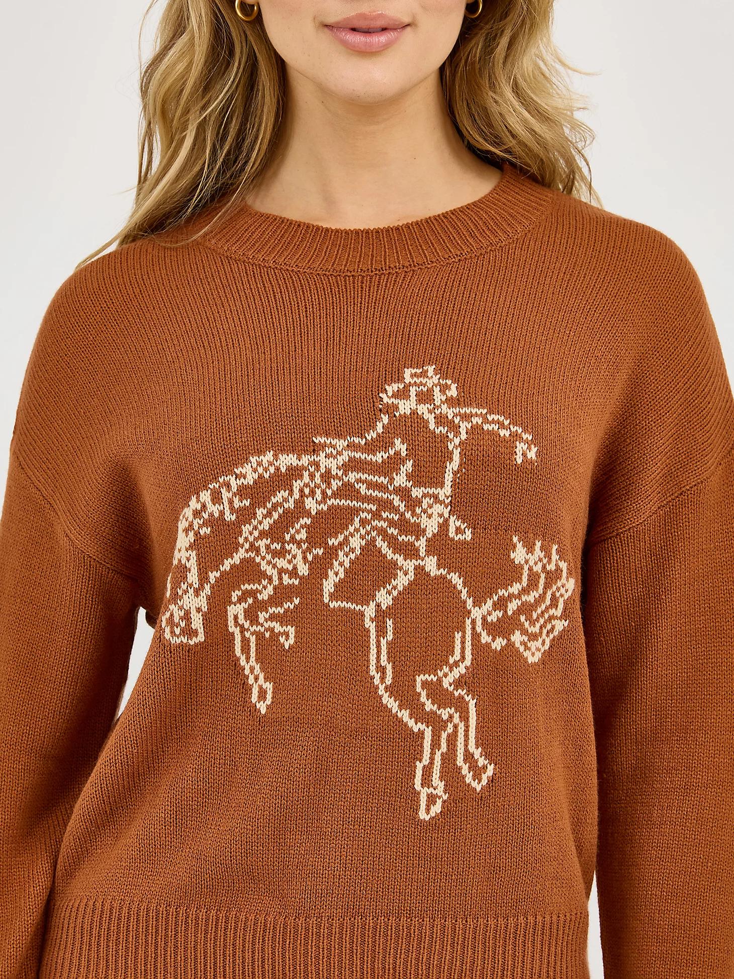 Women's Wrangler Horse Intarsia Crew Neck Sweater in Rust Product Image