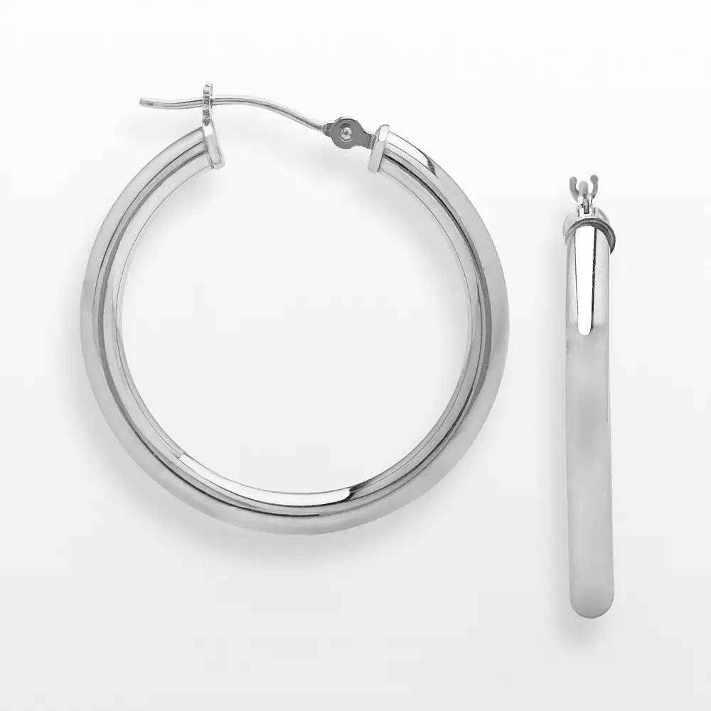 Everlasting Gold 10k White Gold Hoop Earrings, Women's Product Image