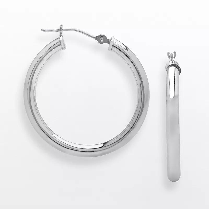 Everlasting Gold 10k White Gold Hoop Earrings, Women's Product Image