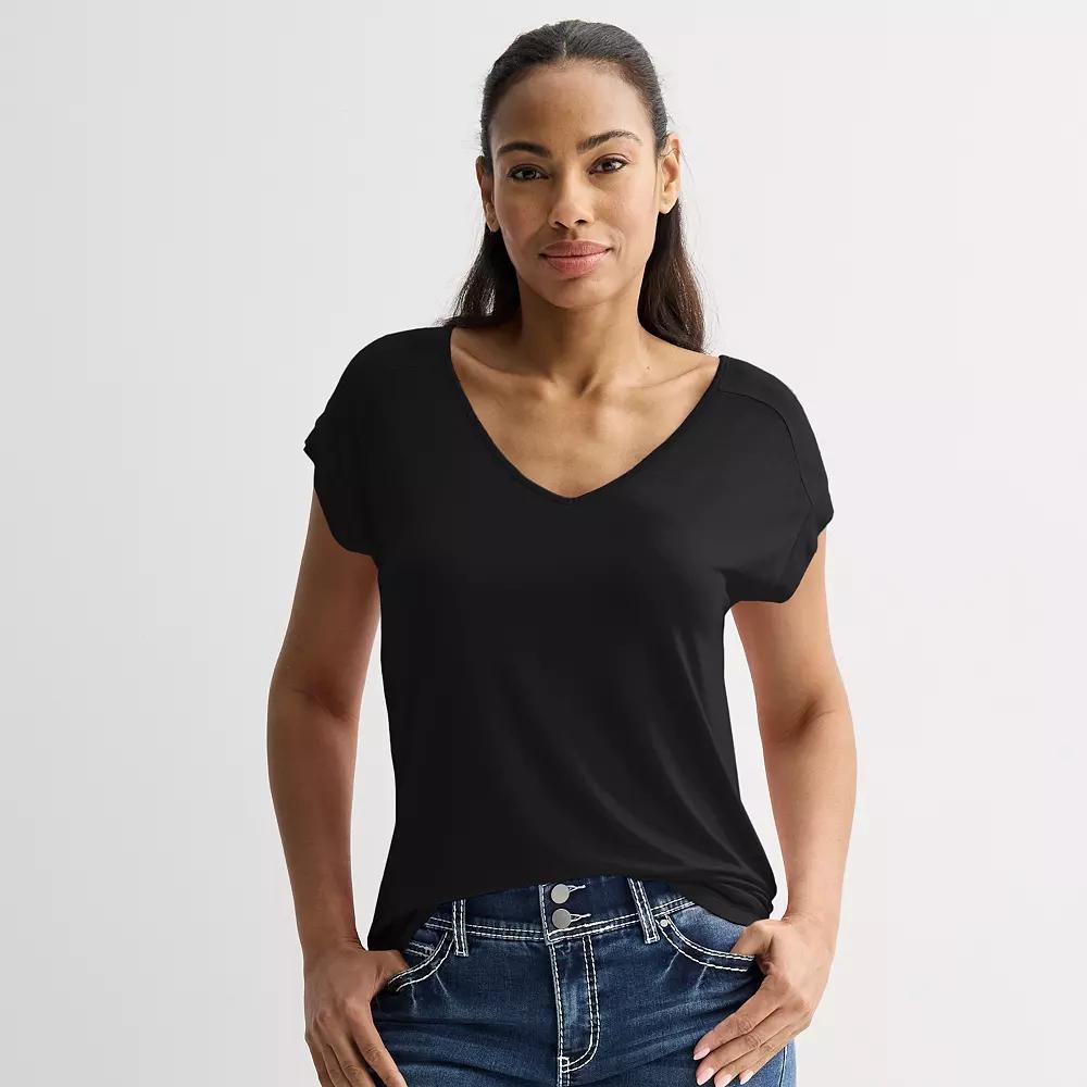 Women's Apt. 9® Short Sleeve V-Neck Tunic Top, Size: XS, Mineral Black Product Image