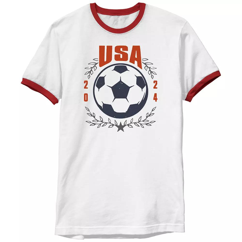 Men's USA Soccer 2024 Ringer Graphic Tee, Size: Small, White Red Product Image