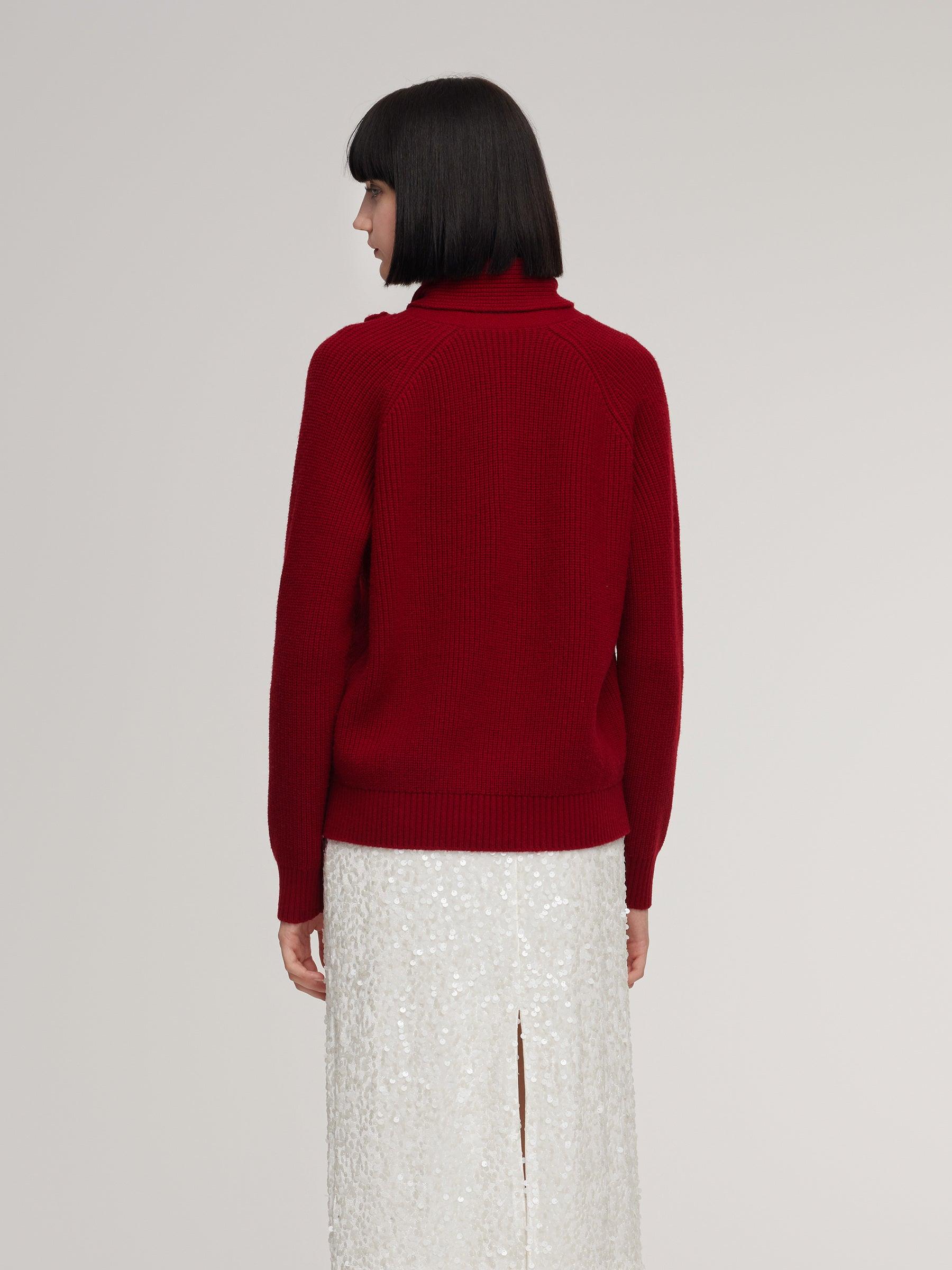 Wool Blend V-Neck Women Sweater With Detachable Scarf Product Image