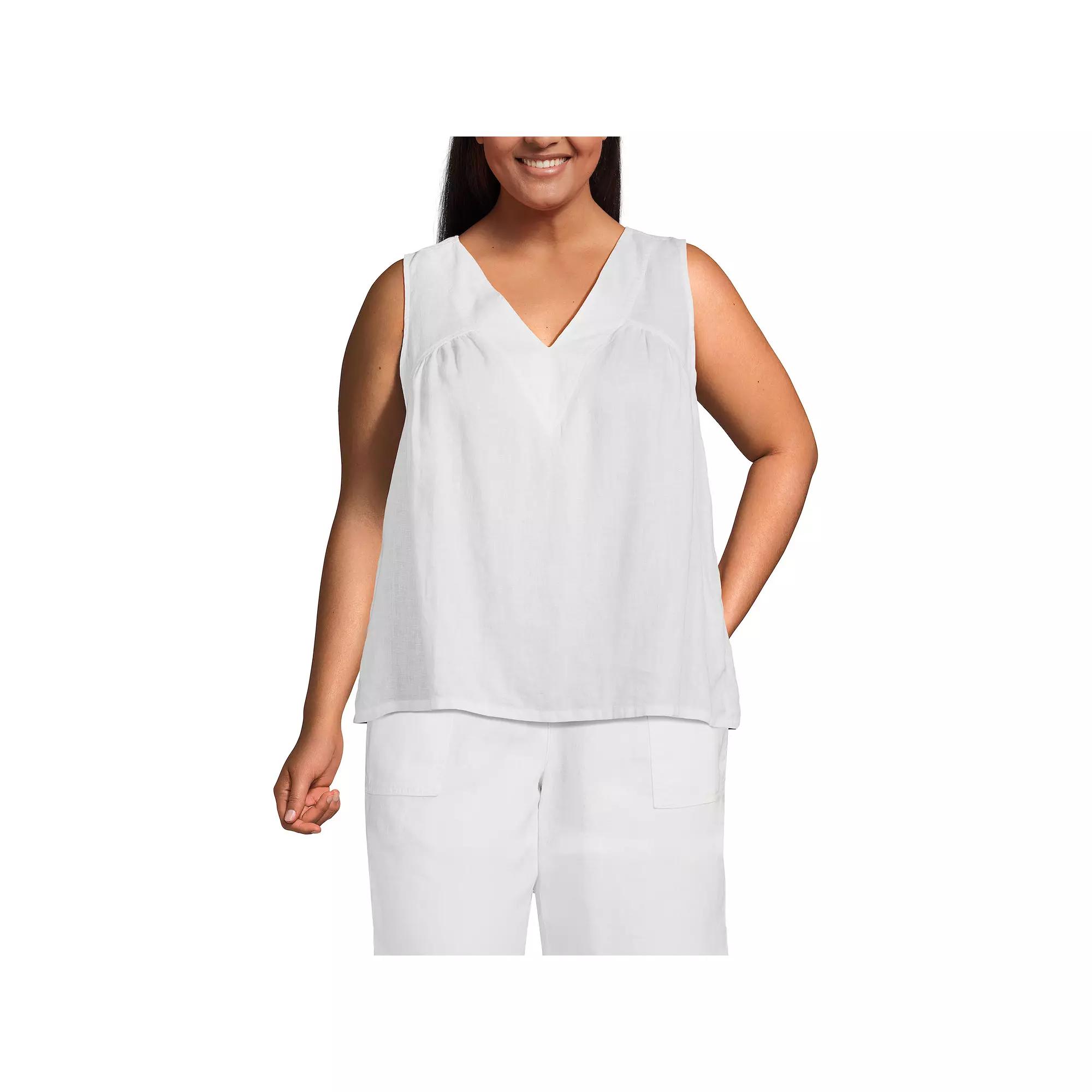 Plus Size Lands' End Linen V-Neck Top, Women's, Size: 3XL, Rouge Pink Product Image