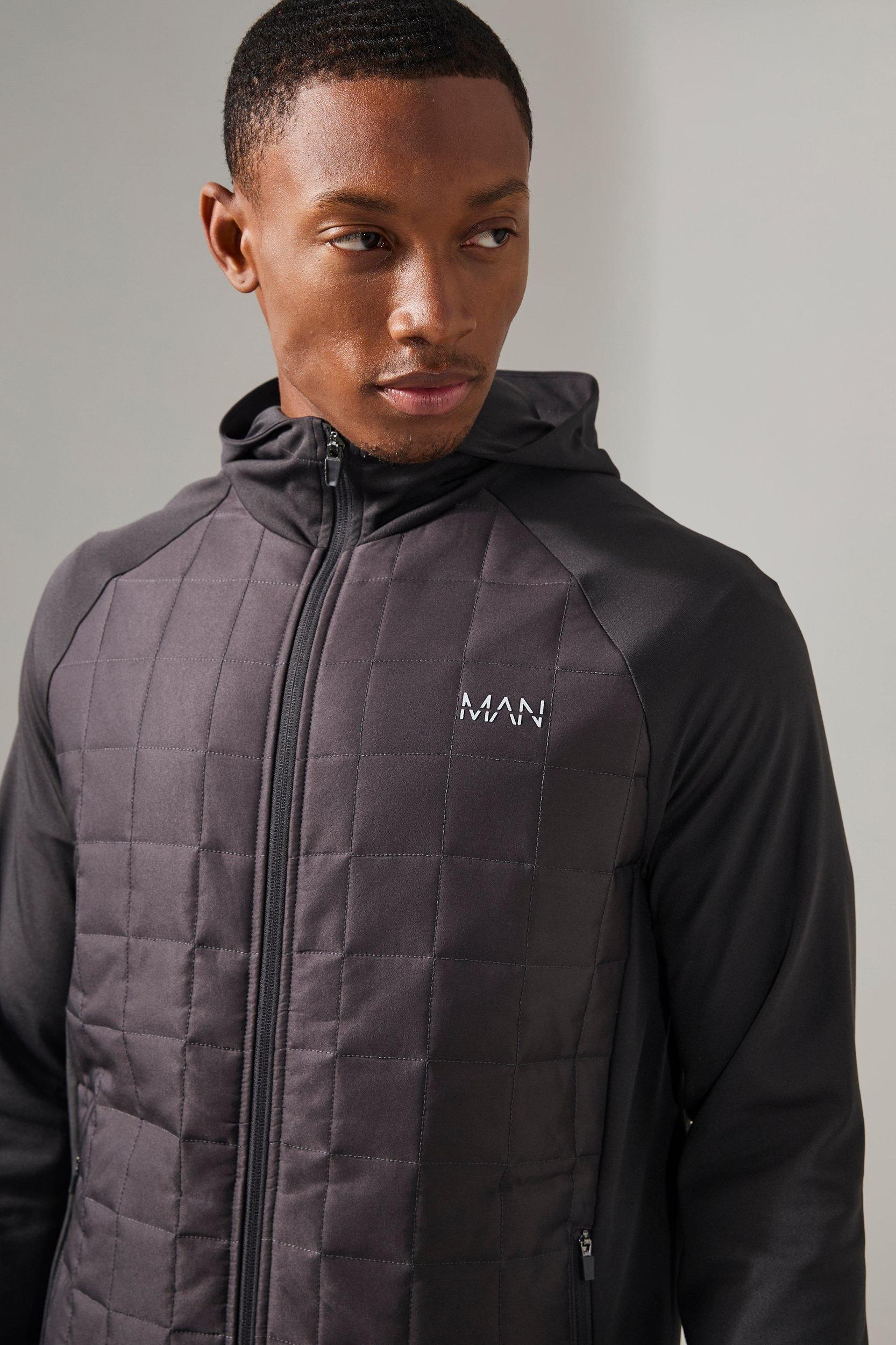 Man Active Plaid Quilted Zip Through Hoodie | boohooMAN USA Product Image