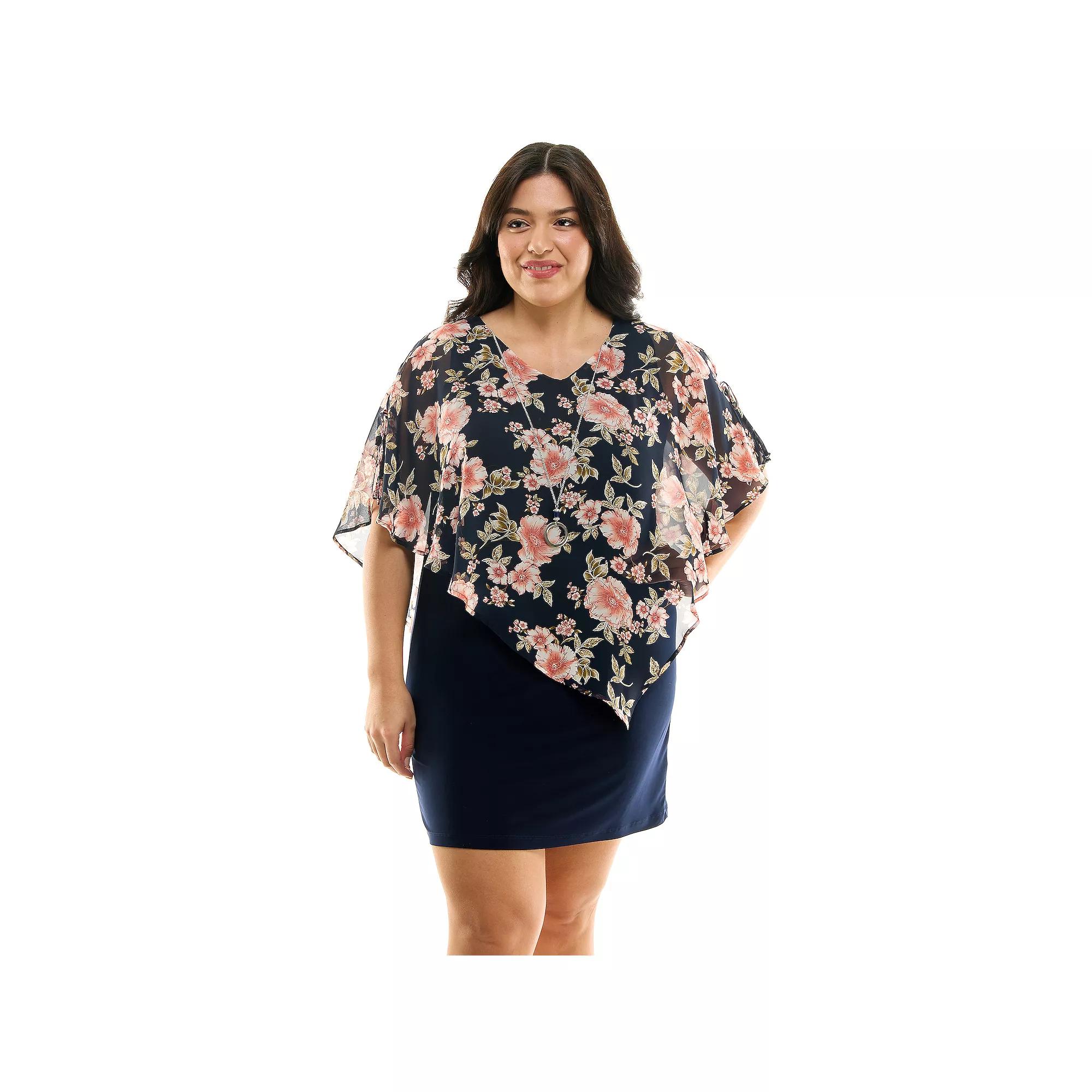 Plus Size Luxology Asymmetrical Cold Shoulder Poncho Dress, Women's, Size: 2XL, Navy Green Product Image