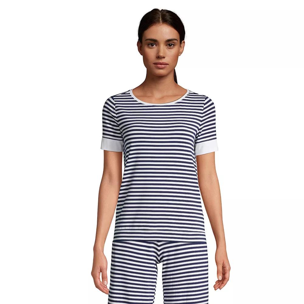 Women's Lands' End Short Sleeve Pajama Tee, Size: XX Small, White Navy Stripe Product Image