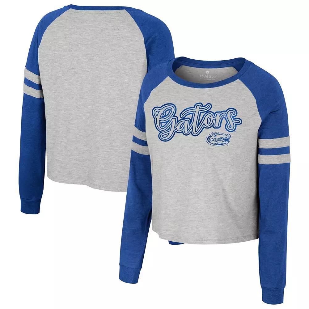 Women's Colosseum Heather Gray Florida Gators I'm Gliding Here Raglan Long Sleeve Cropped T-Shirt, Size: Large, Grey Product Image