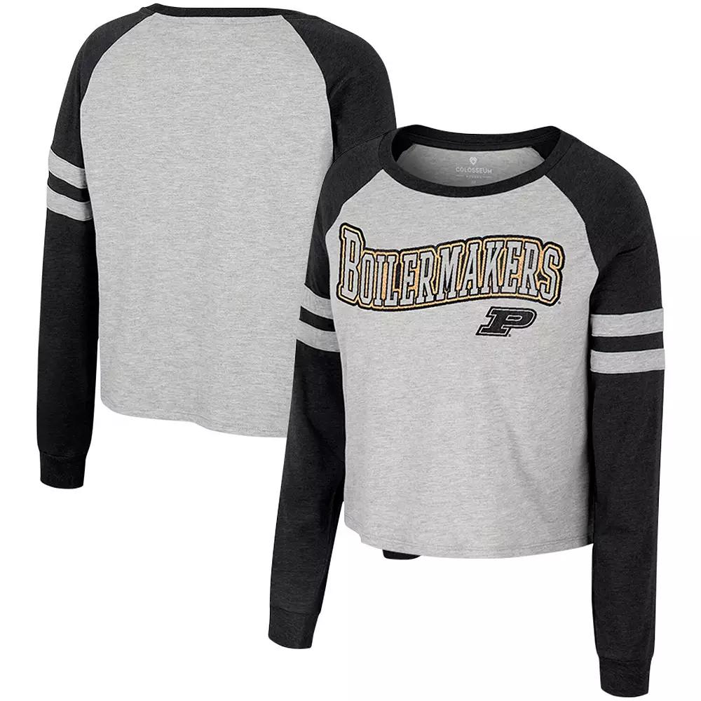 Women's Colosseum Heather Gray Purdue Boilermakers I'm Gliding Here Raglan Long Sleeve Cropped T-Shirt, Size: XL, Grey Product Image