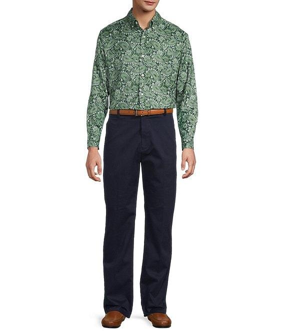 Roundtree & Yorke Big & Tall Long Sleeve Paisley Print Oxford Sport Shirt Product Image
