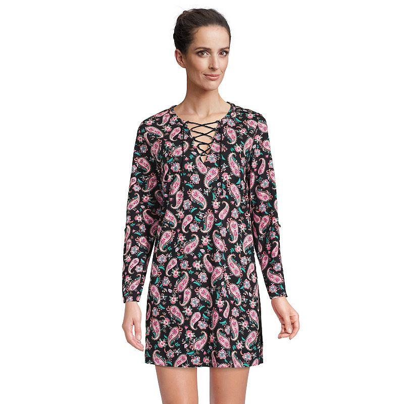 Women's Lands' End V-neck Tunic Swim Cover-Up Shirtdress, Size: Small, Black Paisley Floral Product Image