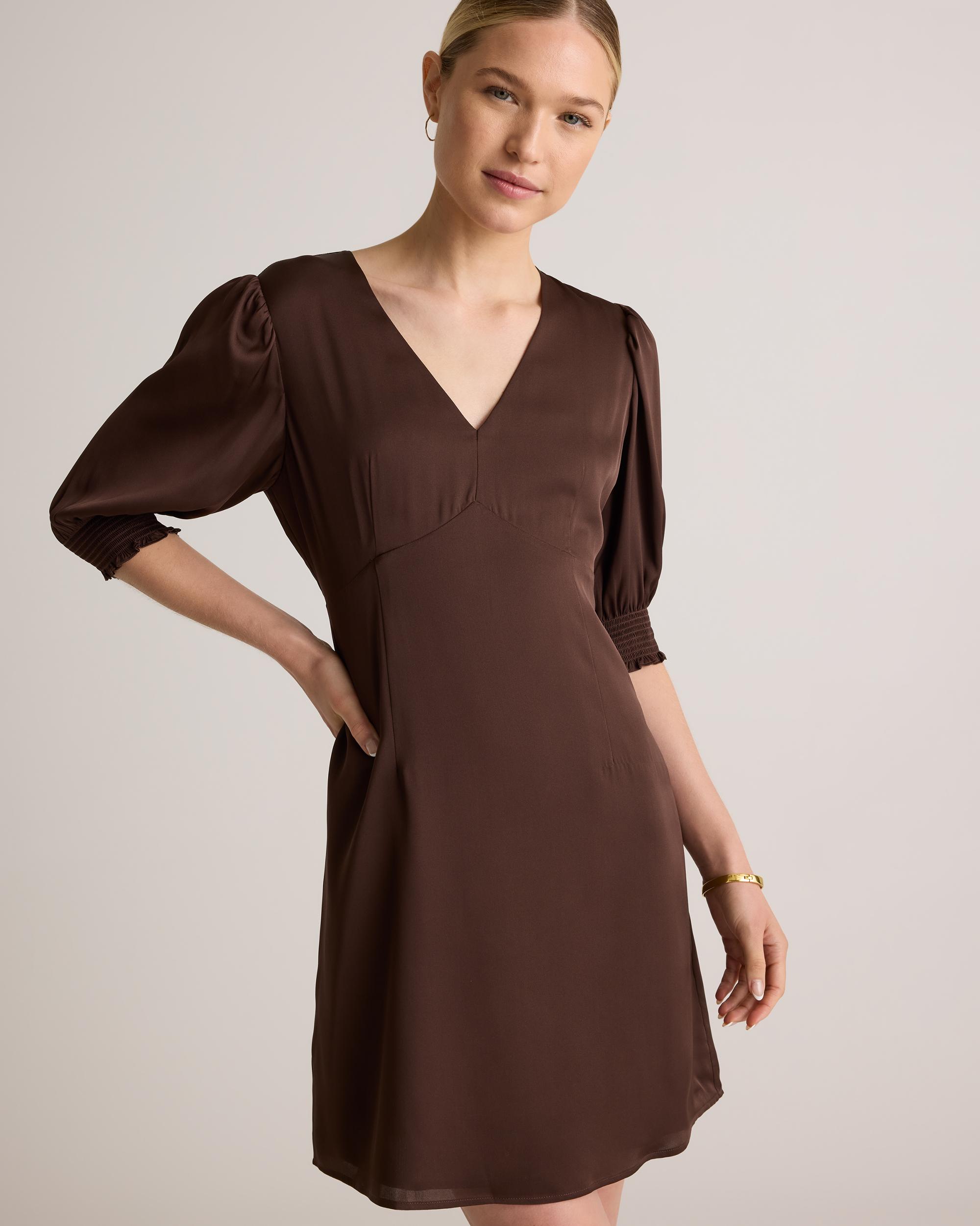 Quince | Women's Washable Stretch Silk Puff Sleeve Mini Dress Mulberry Silk Product Image