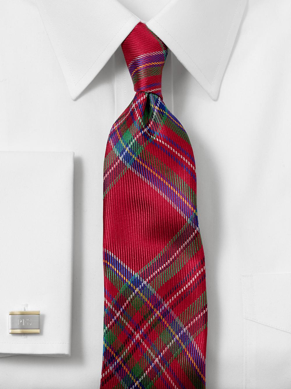 Tartan Plaid Woven Silk Tie - Red Multi Product Image