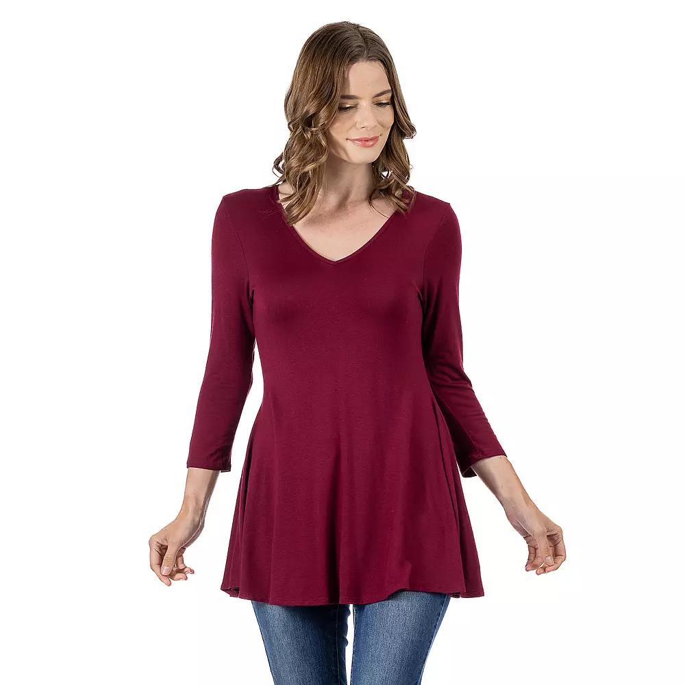 Women's 24Seven Comfort Apparel V Neck Tunic Top,  Product Image