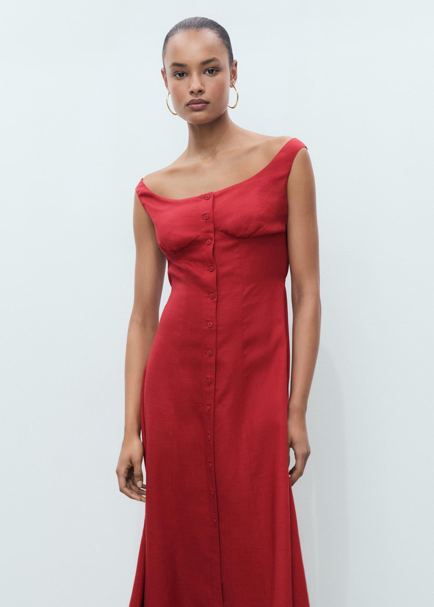 Linen-blend dress with buttons - Women | MANGO USA Product Image