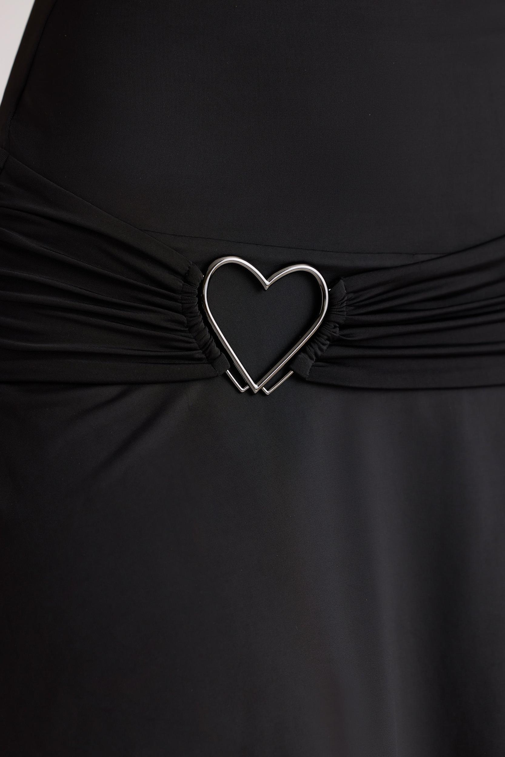 Heart Detail Cowl Neck Mini Dress in Black Product Image