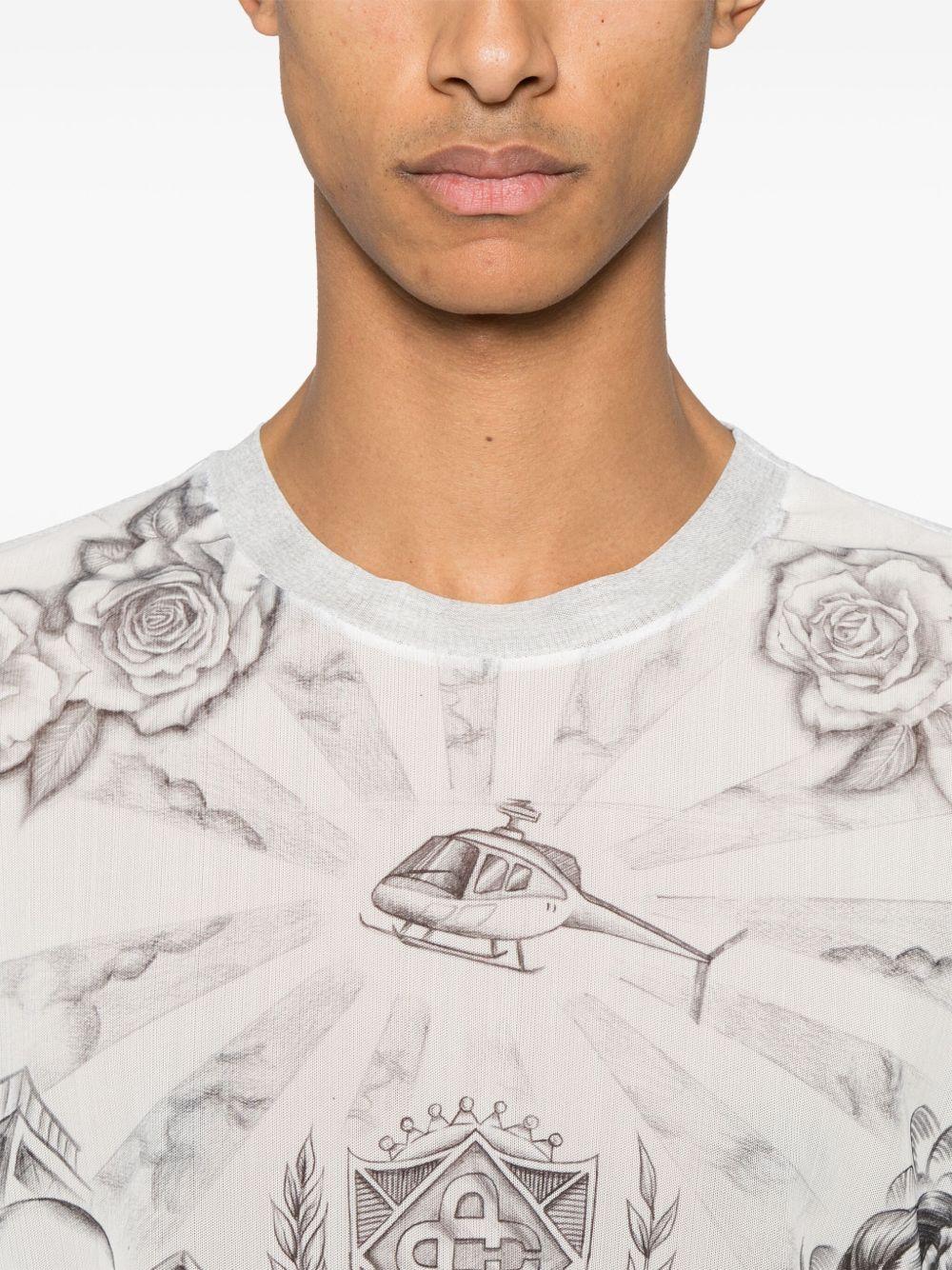 tattoo-print mesh T-shirt  Product Image