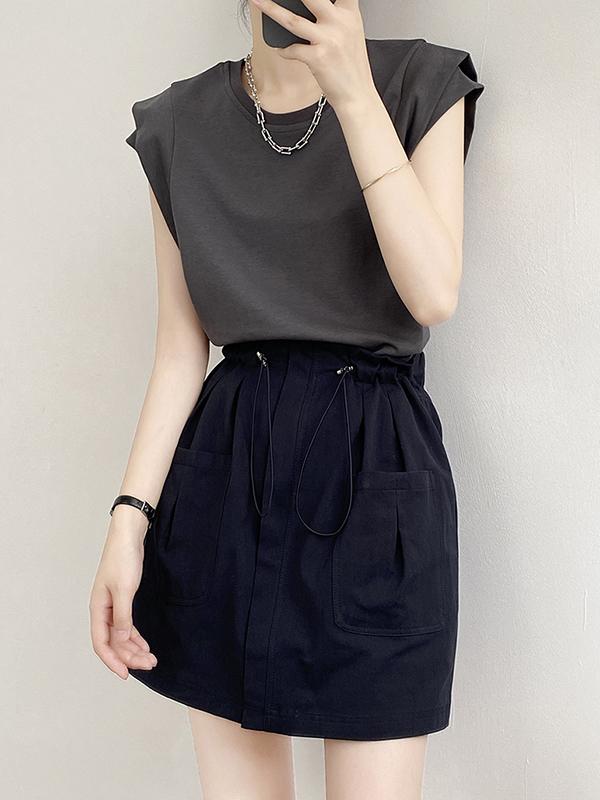 Loose Sleeveless Split-Joint Round-Neck T-Shirts Tops Product Image