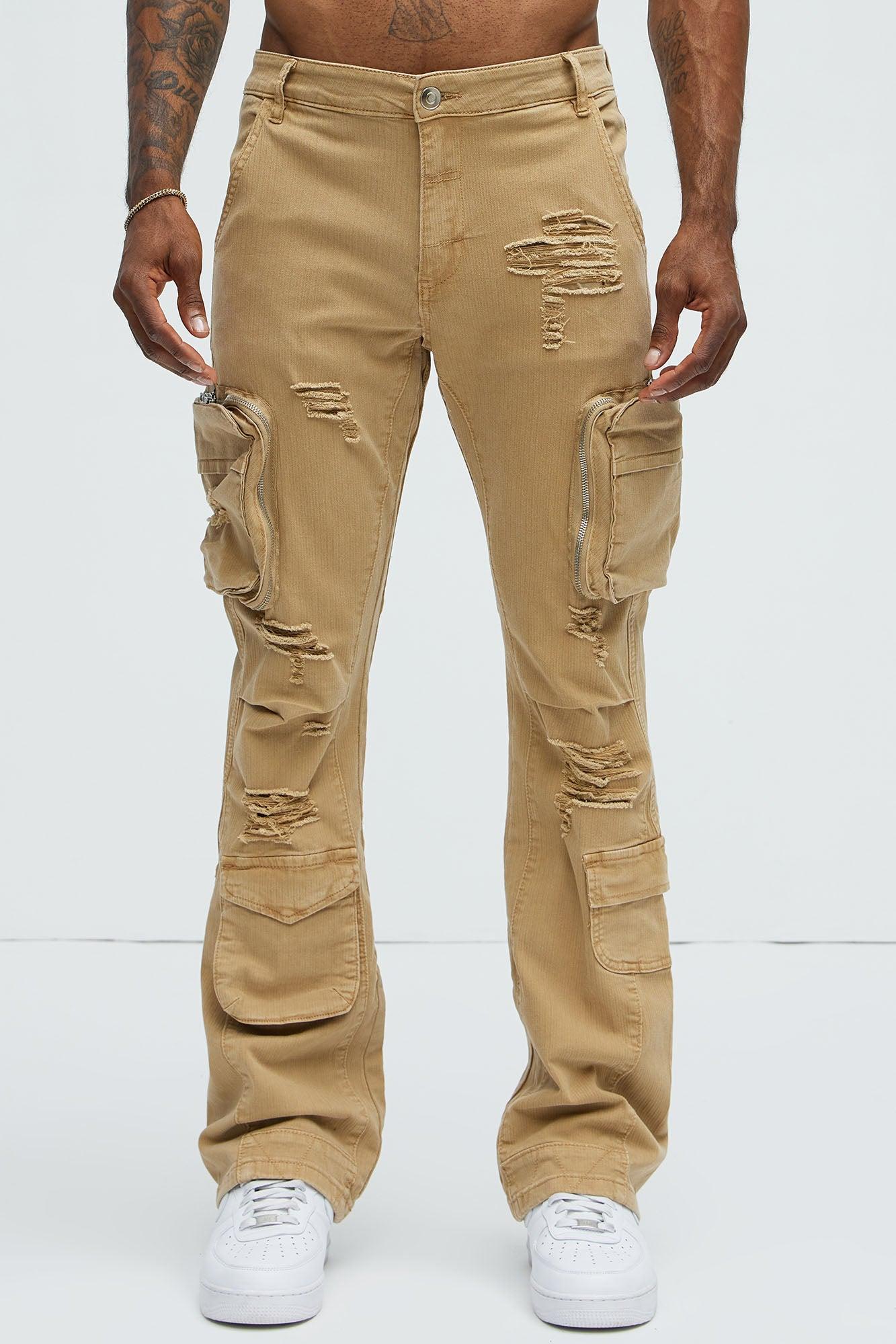 Carl Slim Flare Cargo Jeans - Khaki Product Image