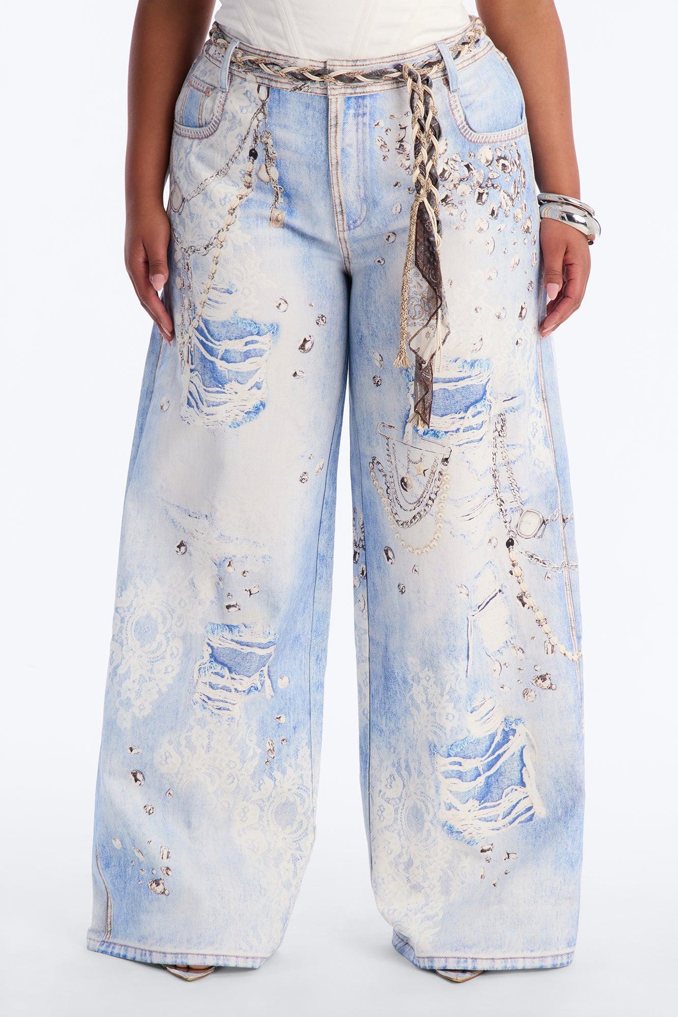 Marlowe Mid Rise Belted Wide Leg Pant 34″ - Blue/combo Female Product Image