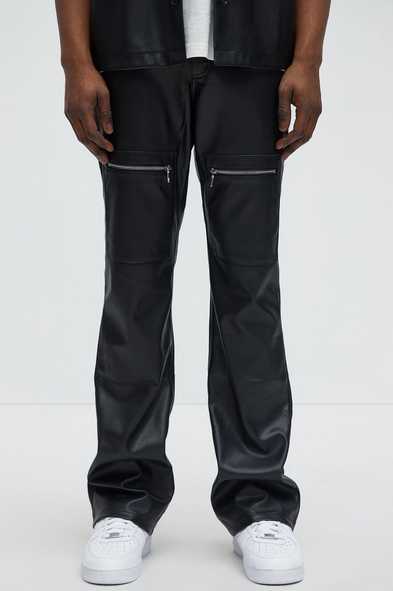 Cut Some Loose Straight Faux Leather Pants - Black Product Image