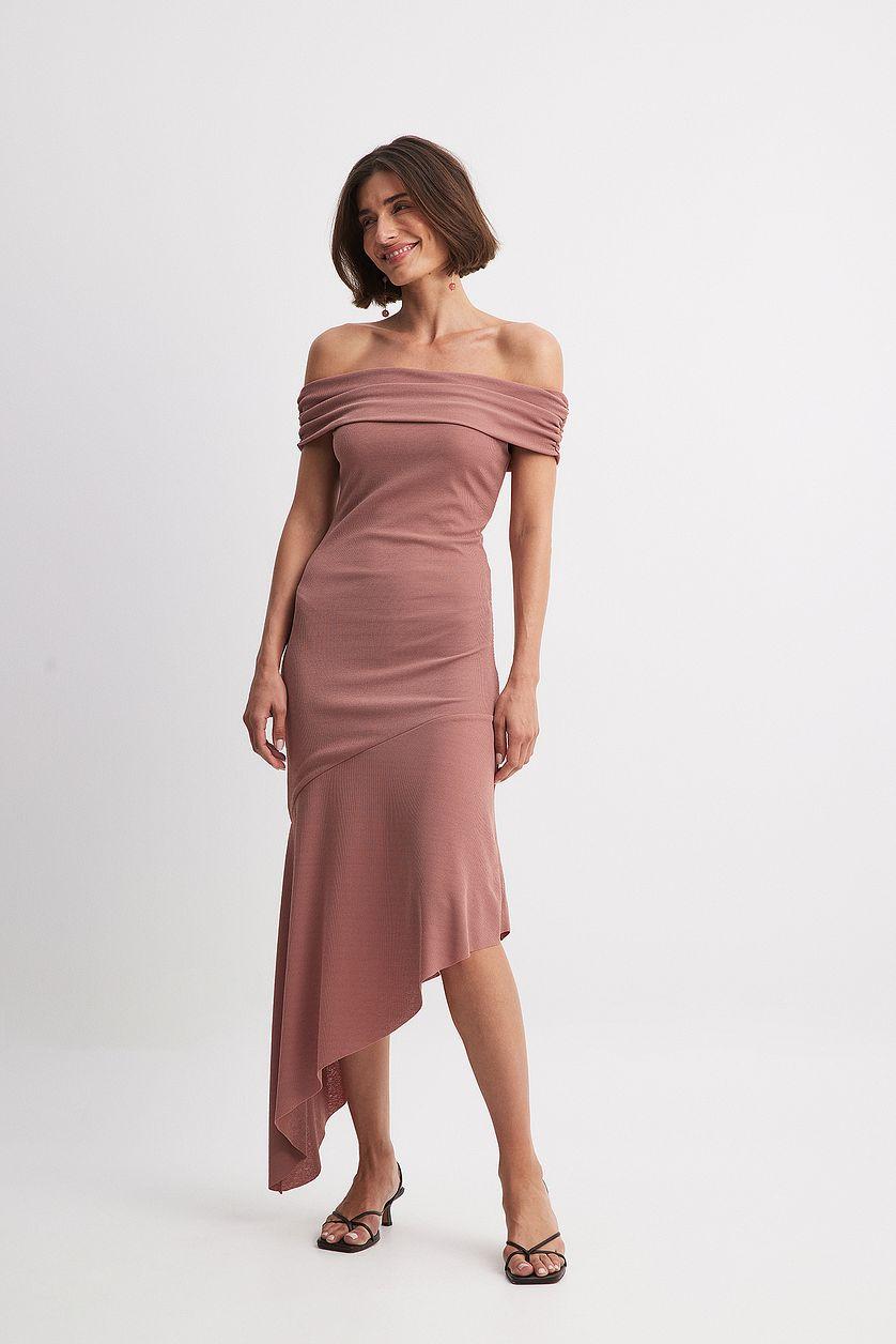 Off Shoulder Flounce Midi Dress Product Image