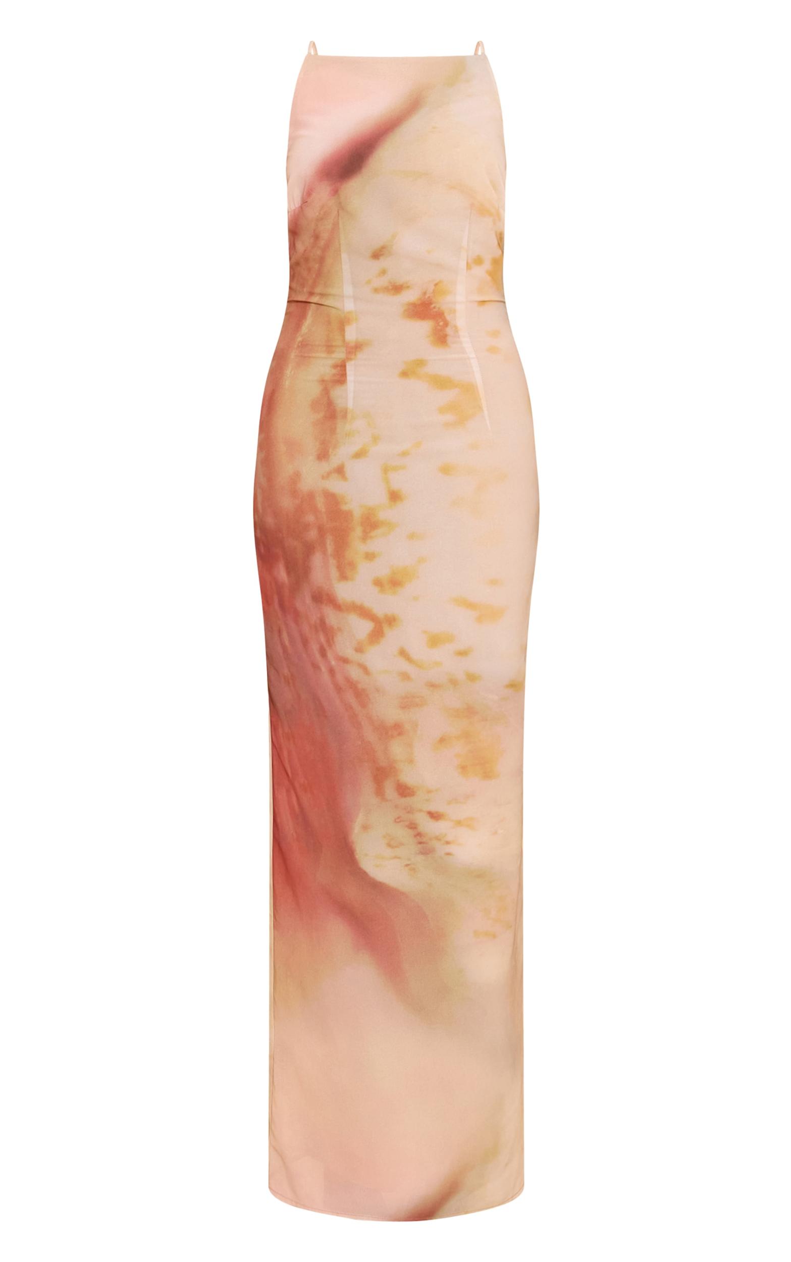  Natural Abstract Printed Chiffon Maxi Dress Product Image