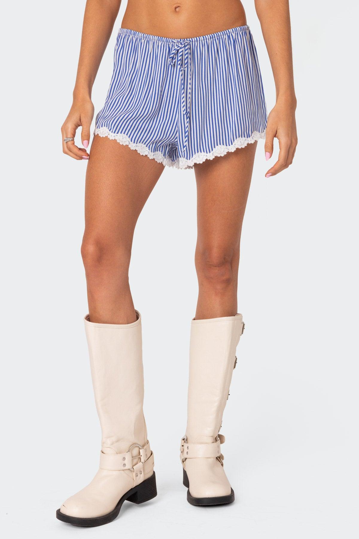 Patty Striped Lace Trim Shorts Product Image
