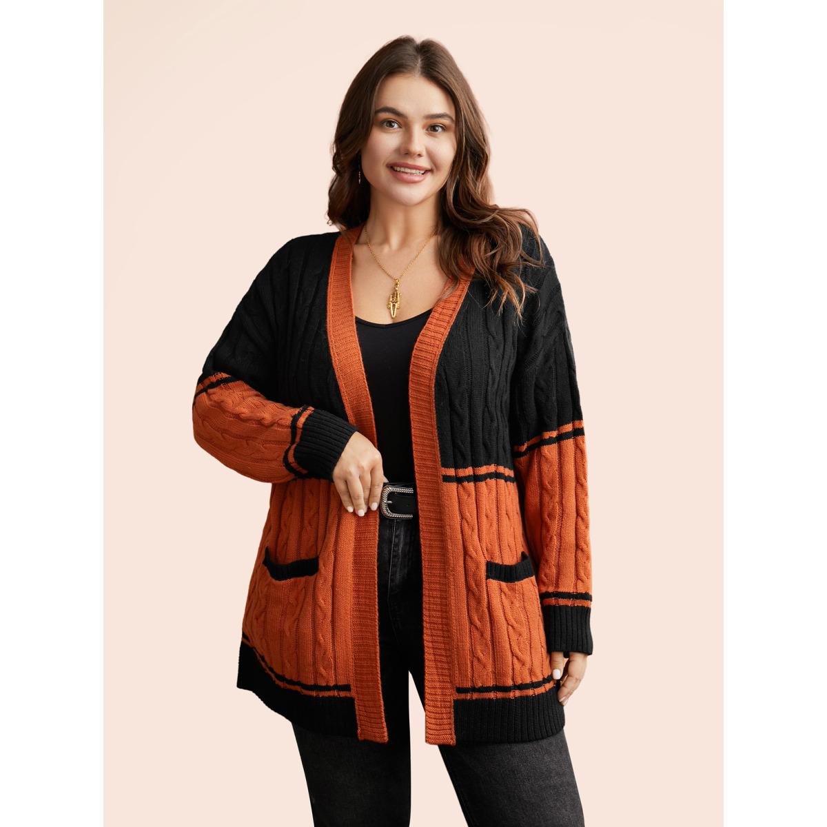 Plus Size Jack-o-Lantern Motif Cable Knit Cardigan Black Women Casual Loose Long Sleeve Everyday Cardigans BloomChic 10/M Product Image