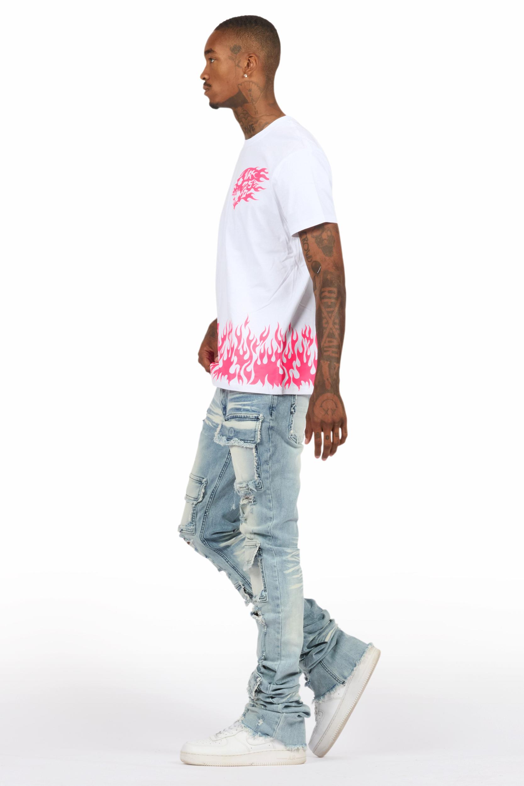 Bubble White/Pink T-Shirt/Super Stacked Flare Jean Bundle Male Product Image
