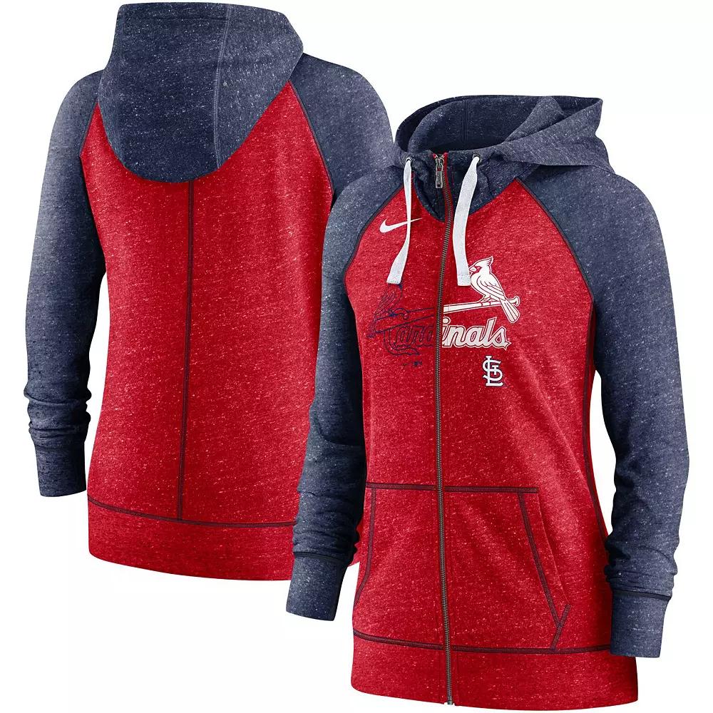 Women's Nike Heather Red/Heather Navy St. Louis Cardinals Split Wordmark Gym Vintage Raglan Lightweight Full-Zip Hoodie, Size: Small Product Image