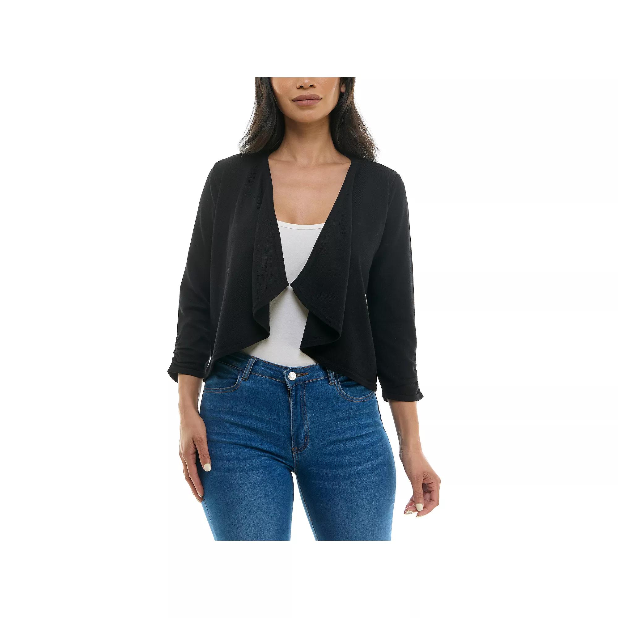 Women's Nina Leonard Shirred Cascading Front Long Sleeve Cardigan Sweater, Size: XL, Ivory Product Image