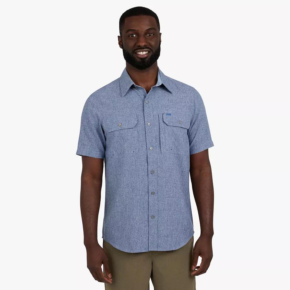 Men's Chaps Short Sleeve Performance Chambray Button Down Shirt, Size: XL, Blue Product Image