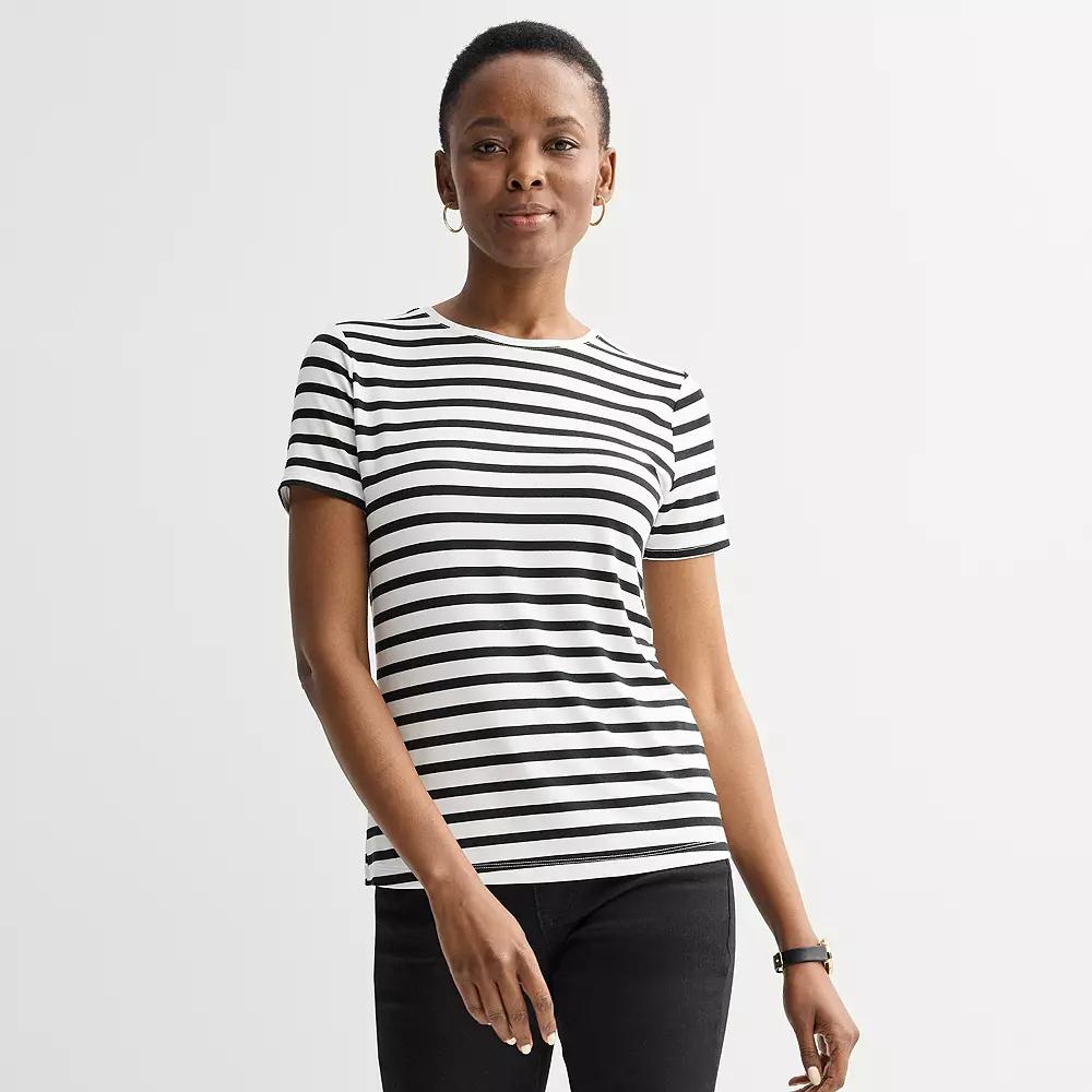 Women's Nine West Essential Crewneck Tee, Size: Small, Black White Stripe Product Image