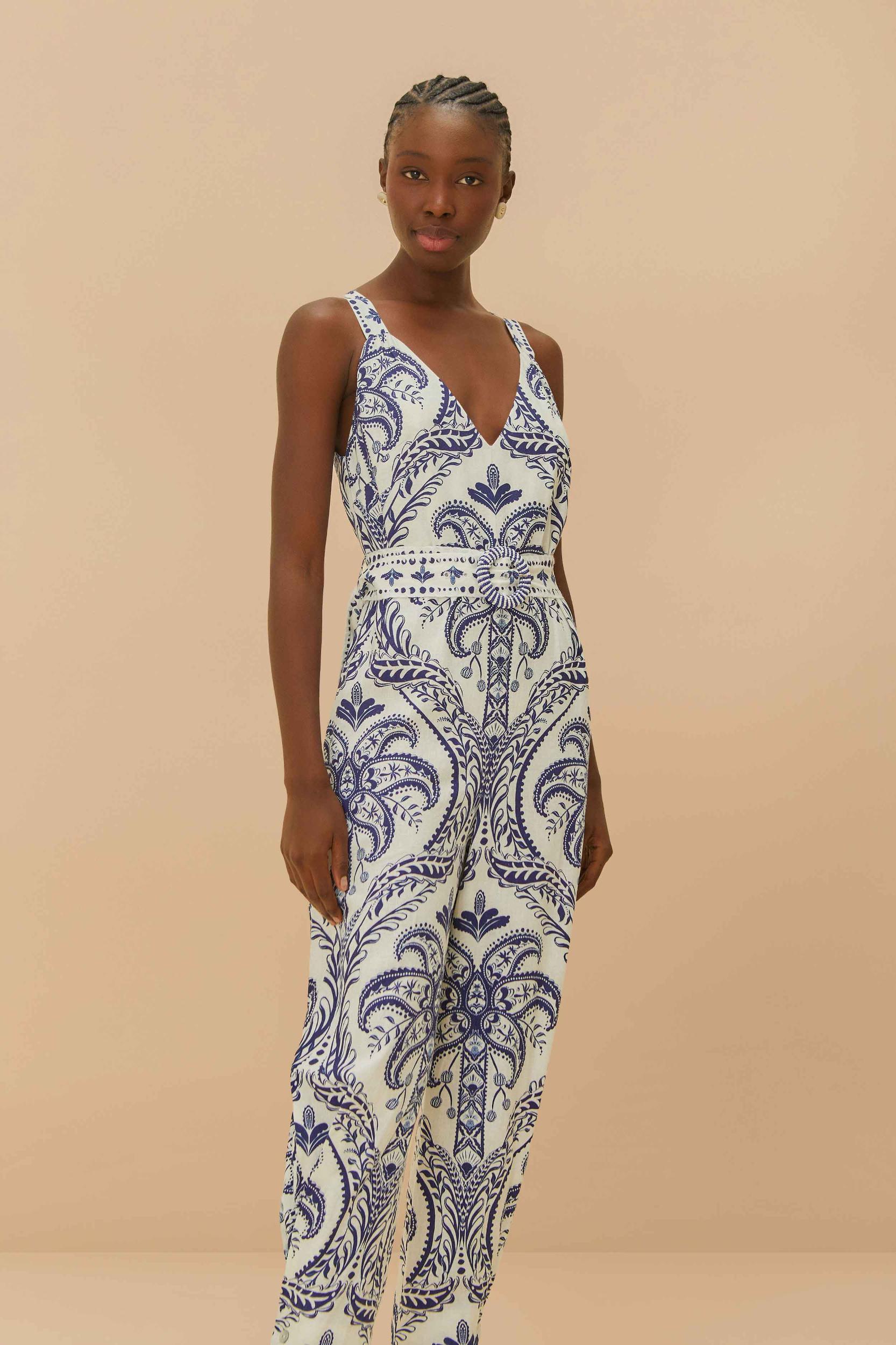 Off-White Tropical Cameo LENZING™ ECOVERO™ Euroflax™ Jumpsuit Product Image