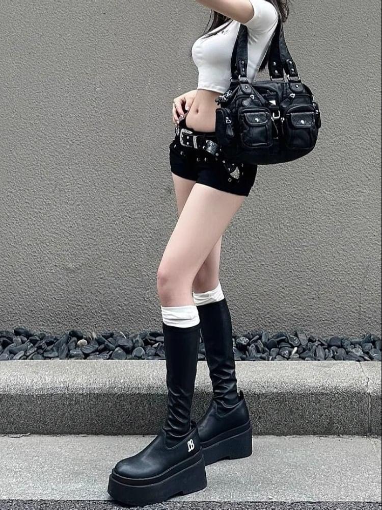 Low Rise Studded Denim Hot Pants Product Image