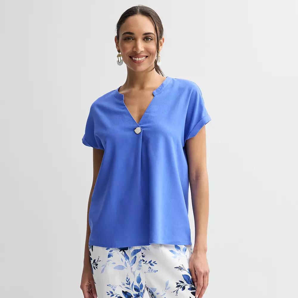 Women's Ellen Tracy Linen Faux Pearl Button Drop Sleeve Top,  Product Image