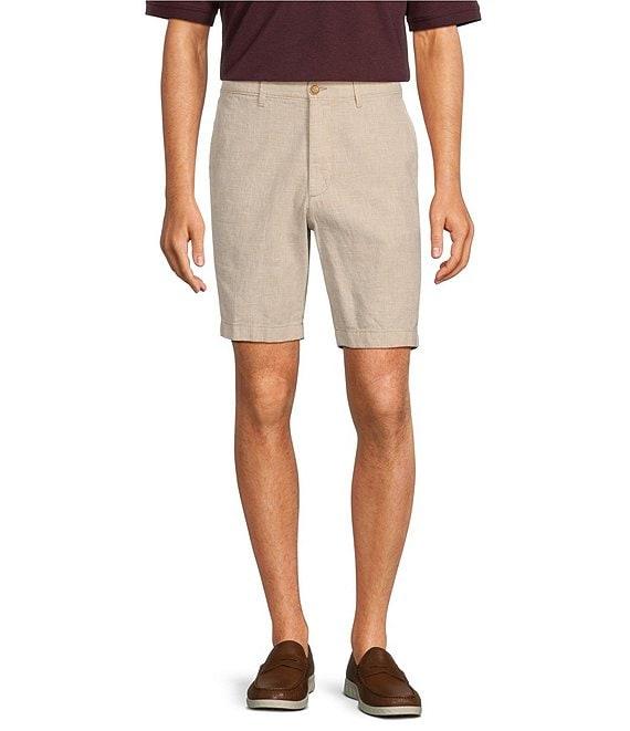 Roundtree & Yorke Luxury Linen 9#double; Flat Front Glen Plaid Shorts Product Image