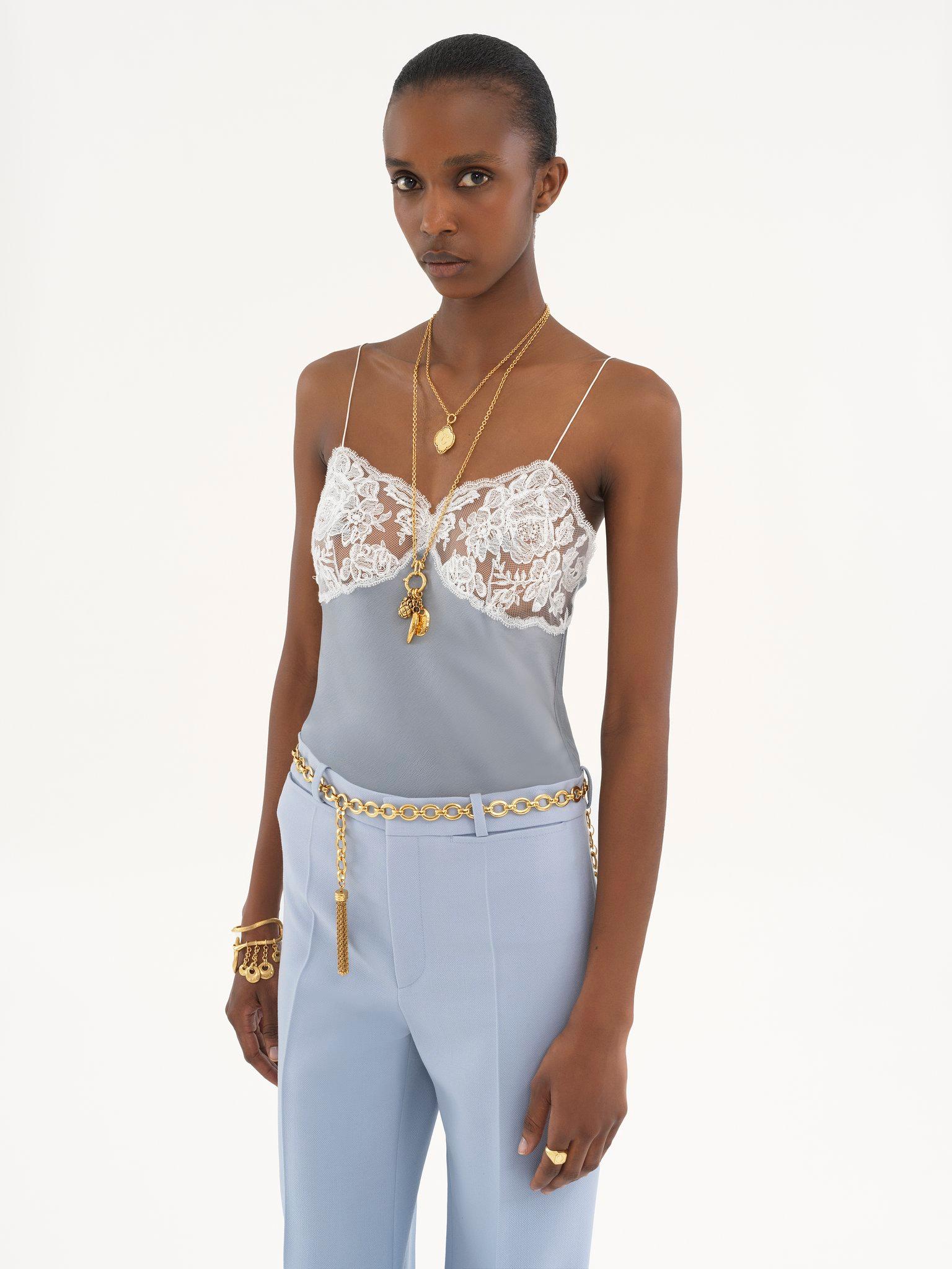 Camisole top in satin & lace Product Image