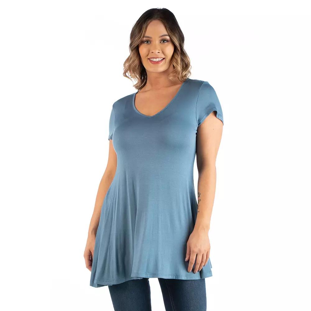 Plus Size 24Seven Comfort Apparel Short Sleeve V-Neck Tunic T-Shirt, Women's, Size: 2XL, Blue Product Image