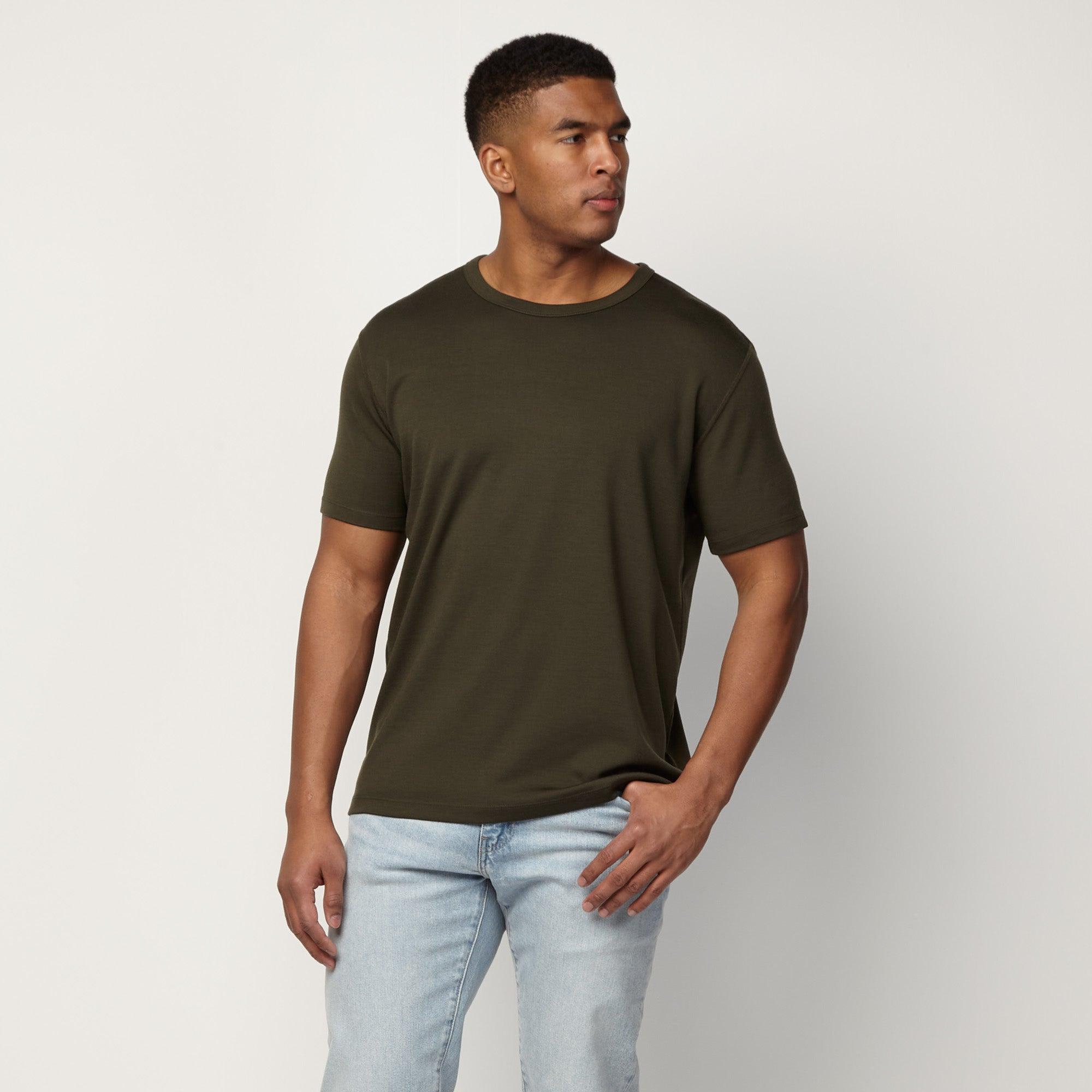 Merino Wool Interlock Crew Neck Tee | Forest Night Product Image