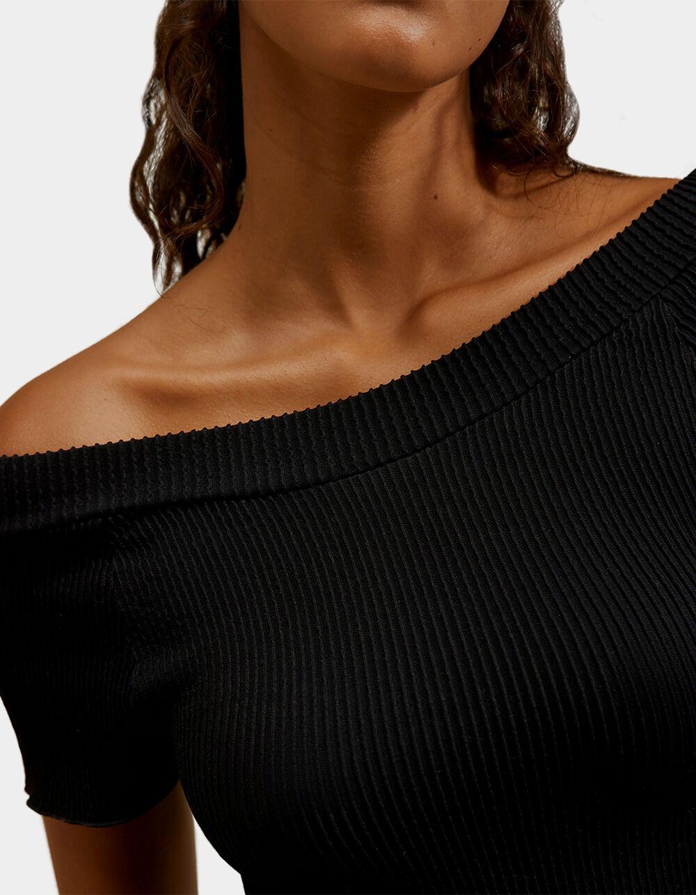 FREE PEOPLE Seamless Off The Shoulder Ribbed Womens Top - BLACK Product Image